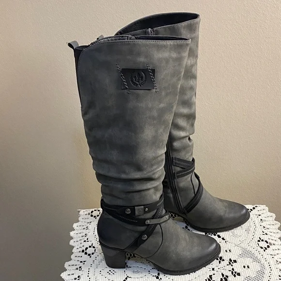 Gray Rieker Knee-High Women's Boots - Picture 2 of 11